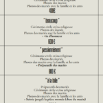 Carte des tarifs mariage